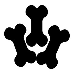 Three Black Bones Arranged in a Circular Pattern on a White Background