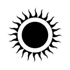 Simple black and white illustration of a sun with many rays surrounding it