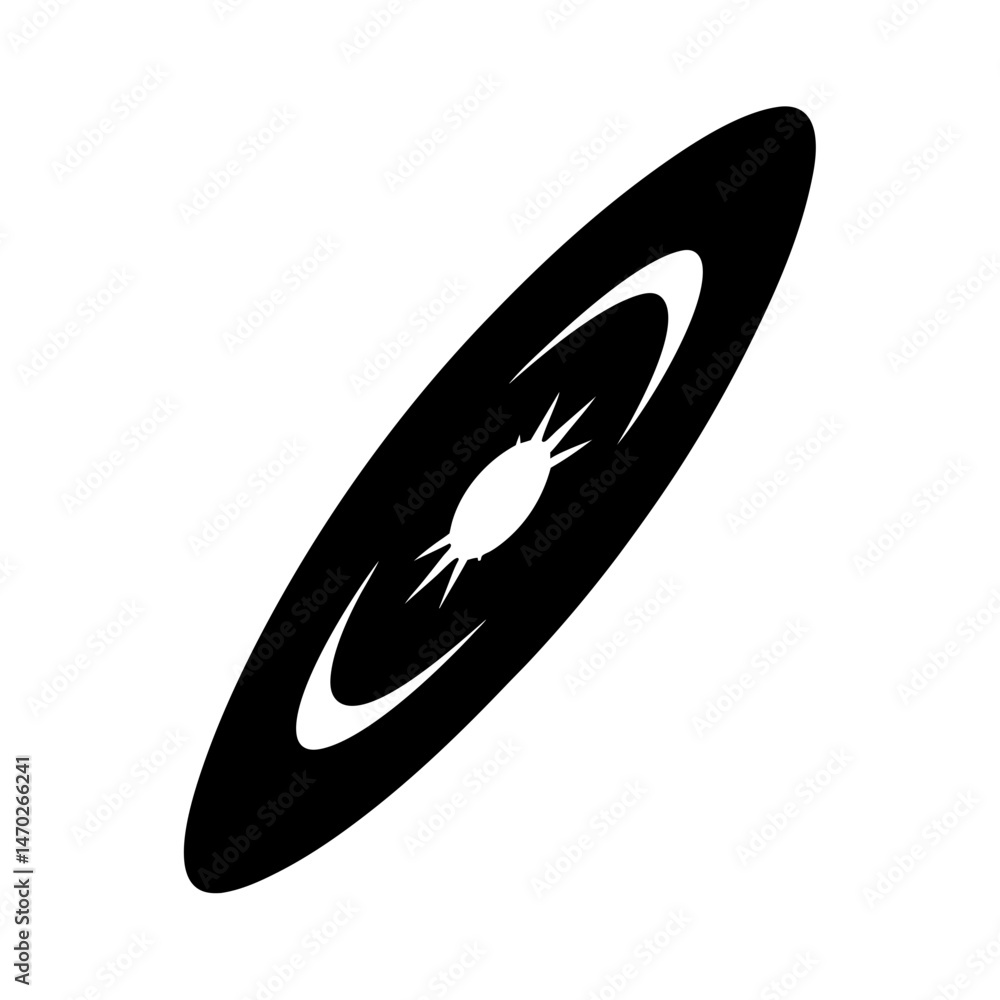 Poster abstract black and white image depicting an elliptical space object