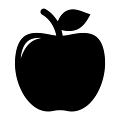 Simple Black Apple Silhouette Vector Illustration with Stem and Leaf Element