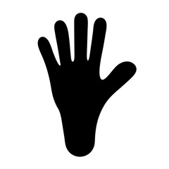 Black silhouette of human hand with fingers spread against white backdrop