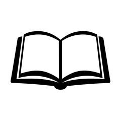Open book icon conveying knowledge, literacy, education and learning, black and white