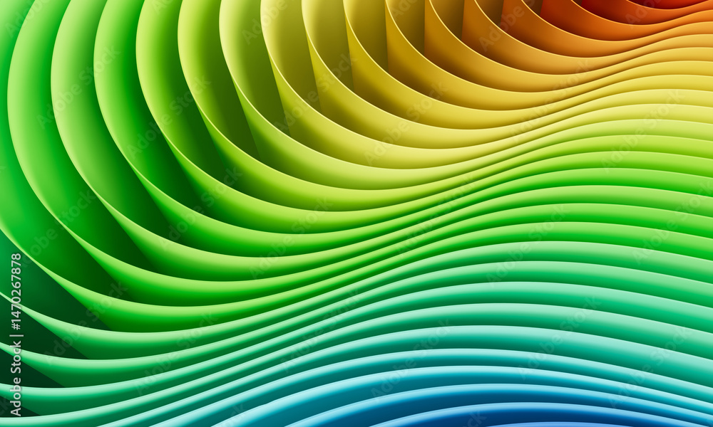 Poster 3d rendering of colorful abstract waves forming a dynamic layered pattern. bright rainbow palette, s