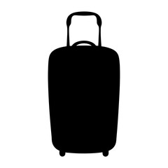 A simplistic black silhouette of a rolling suitcase ready for travel