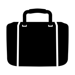 Black and white silhouette illustration of a classic suitcase or carryon bag