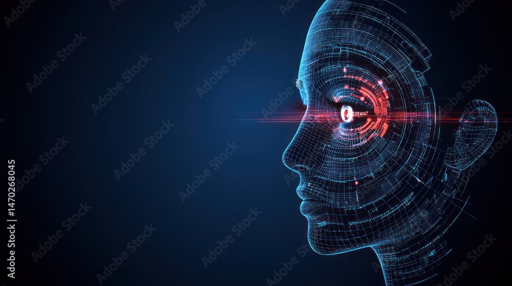 Aufkleber A digitally rendered face of a robotic artificial intelligence system