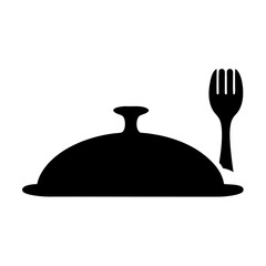 Stylized food service concept with a cloche cover and utensil fork