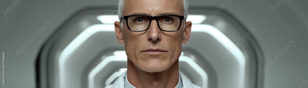 Aufkleber a stern middleaged man looking directly at the viewer