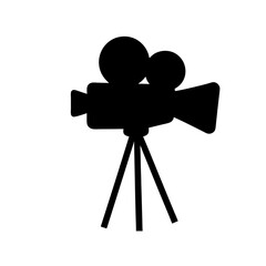 Vintage film camera on a tripod in black silhouette illustration