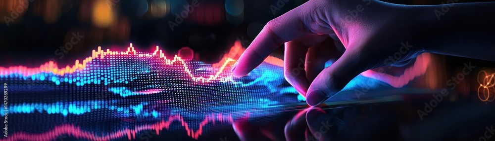 Poster A hand interacting with a glowing data visualization chart
