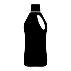 Black silhouette of cleaning fluid bottle or laundry detergent on white background
