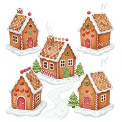 Charming Gingerbread Village Winter Holiday Illustration