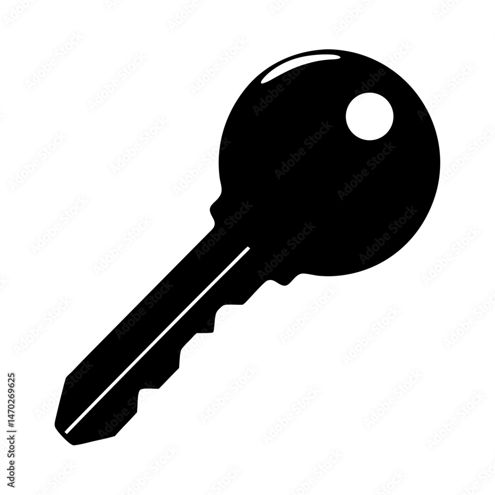 Poster single isolated black and white key representing security and access control