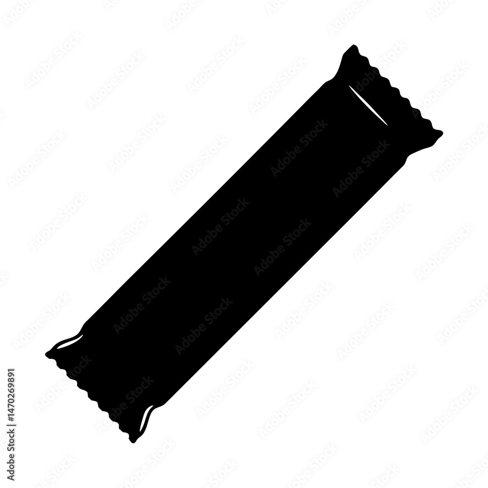 Poster silhouette of a rectangular snack bar in a wrapper on white background