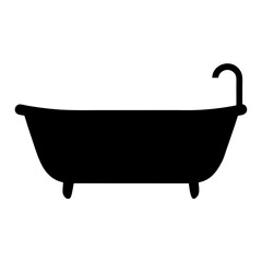 Black silhouette of a freestanding bathtub with faucet against white background