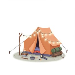 Cozy Camping Tent at Night with String Lights