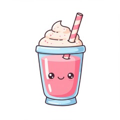 Cute Pink Strawberry Milkshake Cartoon Illustration