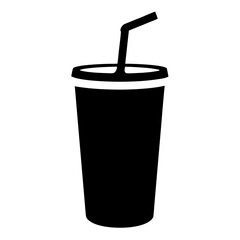 Simple Graphic of a Soda Cup with Straw, Black and White Image