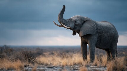 Obraz premium Khris elephant sniffing wind savannah wildlife photography open grassland side view nature exploration