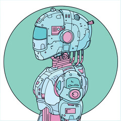 Scifi Robot Illustration With Cyberpunk Aesthetics On A Clean Background For Digital Art