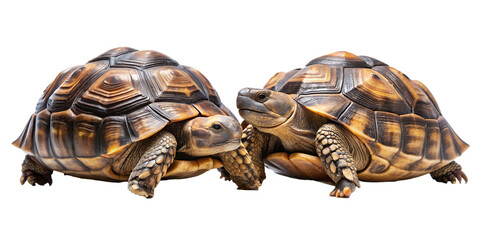 Obraz premium Two radiated tortoises facing each other against a black background, radiated tortoise, tortoise, reptile, exotic, turtle, wildlife, animal, shell, nature, isolated, black background, close up