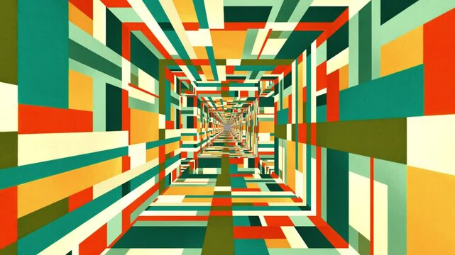 mesmerizing hypnotic random colors square rectangular pattern tunnel 16 seconds seamless looping black background animation screensaver visualizer hd video