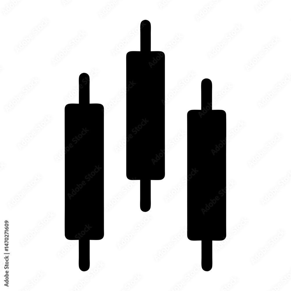 Poster three stylized candlesticks in black with a simplistic and minimalist design