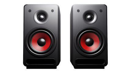 Fototapeta premium High-fidelity Stereo Speakers with Red Woofers for Audiophiles Enjoying Premium Sound Quality