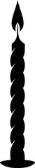 Black silhouette of a twisted candle with flame, minimalist design. Vector illustration