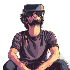 Man Experiencing Virtual Reality Headset With Cartoon Style And Bright Artistic Look
