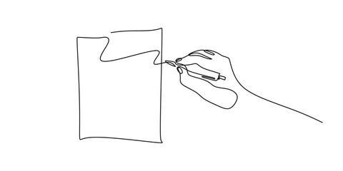 Continuous Line Drawing Hand Pen Writing Paper. Sheet Notes Signature Minimalist Vector Art.