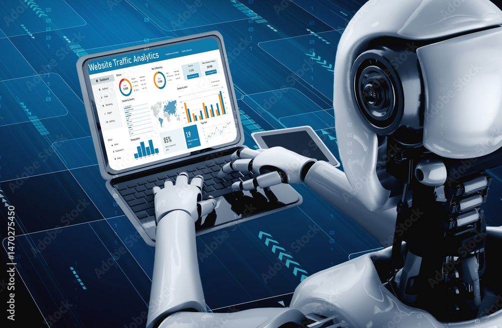 Poster computer software for website traffic analytics data on computer screen. concept of seo search engin