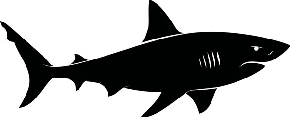 Fototapeta premium Silhouette of an angry shark illustration in black. Vector illustration