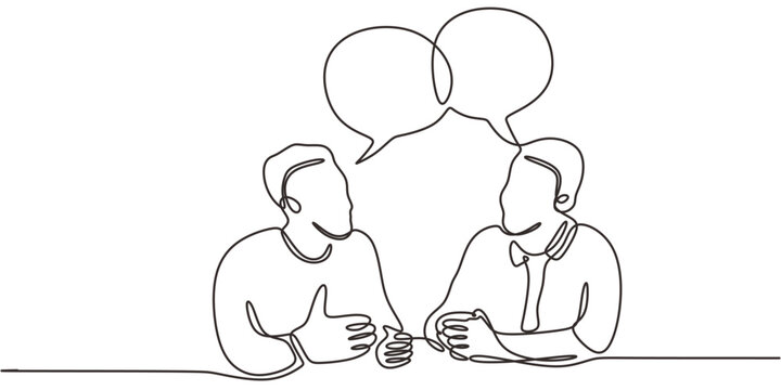 Continuous Line Drawing Two People Connected Speech Bubbles. Communication Dialogue Vector Art.