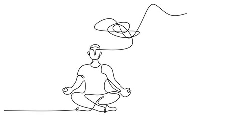 Minimalist Line Art Mental Balance Meditating Work Hours. Calm Mindfulness Desk Break Vector Art.