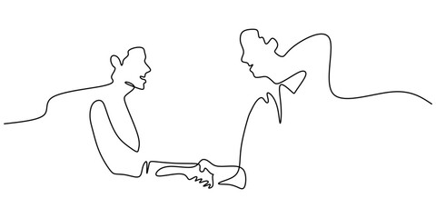 Continuous One Line Drawing Two People Handshake Close Up. Agreement Deal Partnership Greeting Vector.