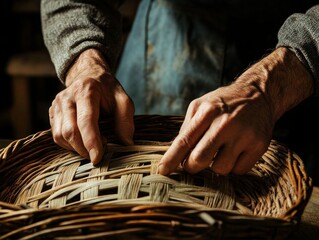 A close-up of a sewing machine eedle stitching through fabric, hands working with precision, soft lighting casting gentle shadows,
