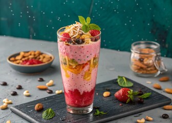 Chilled Falooda Glass with Rose Syrup and Ice Cream