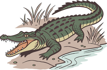 Colored Crocodile Design Illustration. Artistic Crocodile Color Design. Colorful Crocodile Graphic Artwork. Crocodile Theme Colorful Design