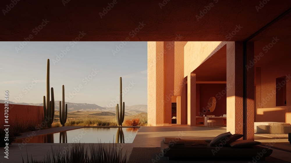 Poster a luxurious desert home with a pool and cactus views