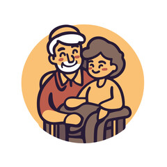 Loving Grandfather Embracing Granddaughter Illustration In Cartoon Style Family Connection