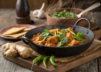 Traditional Chicken Karahi in Wok with Garnishing