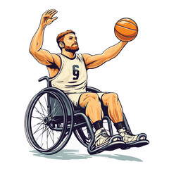 Adaptive Basketball Athlete In Wheelchair Preparing To Shoot The Ball Vector Illustration