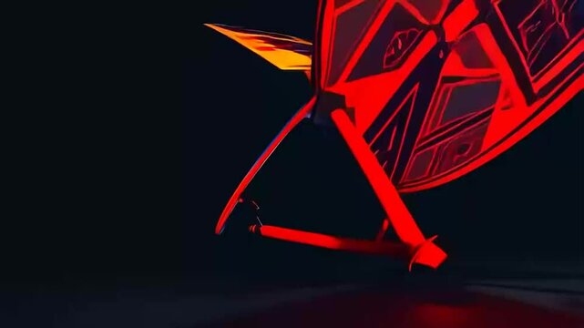 Low Poly Wind Surf Model &ndash; 3D Rendering Animation with Visual Effects on Black Background
