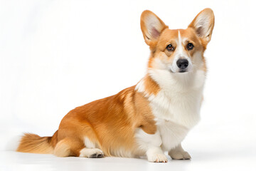 Pembroke welsh corgi portrait posing on white background looking at camera, corgi, pembroke welsh corgi, dog, puppy, pet, animal, canine, adorable, cute, portrait, domestic, breed, purebred, brown