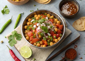 Authentic Chana Chaat with Fresh Vegetables and Chutney