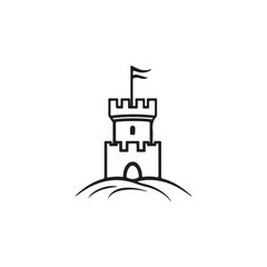 Castle Tower simple monochrome castle tower with a thin line structure, Minimal line art black and white icons vector art illustration.
