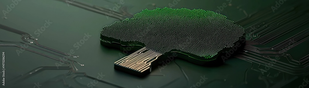 Poster a conceptual depiction of a brain formed from digital components