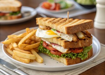 Grilled Chicken Club Sandwich Served with Golden Fries