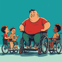 Inclusive Illustration Of Children In Wheelchairs Interacting With An Adult Cartoon Style
